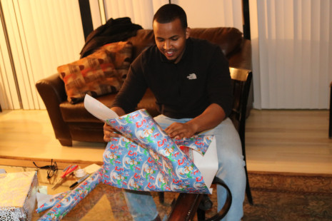 Volunteers wrapping gifts