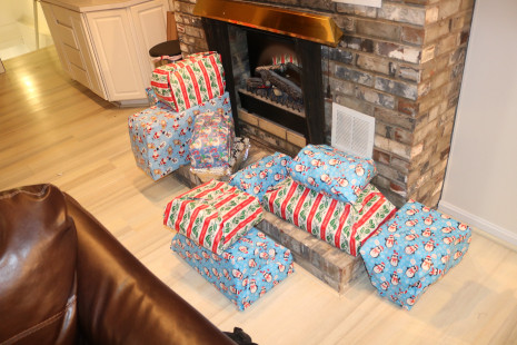 Volunteers wrapping gifts