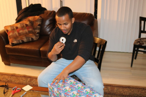 Volunteers wrapping gifts