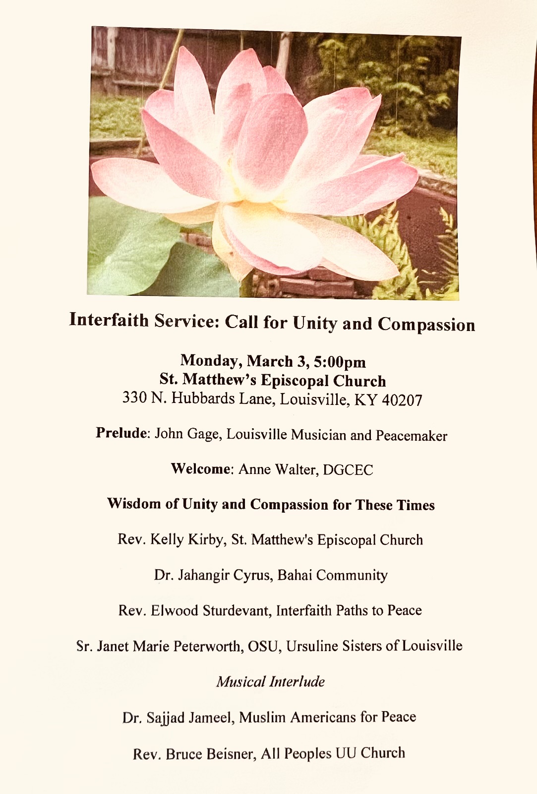 Interfaith Service: Call for Unity and Compassion